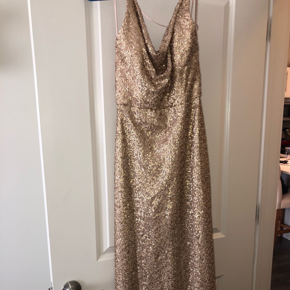 Amsale gold sequins halter dress